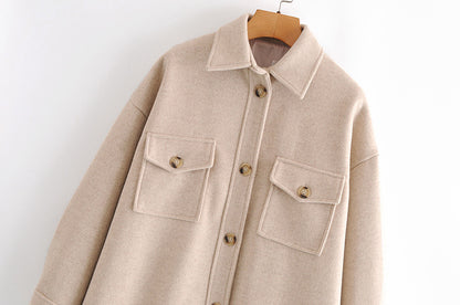 Lapel Collar Single-breasted Slit Leg Outerwear Long Coat