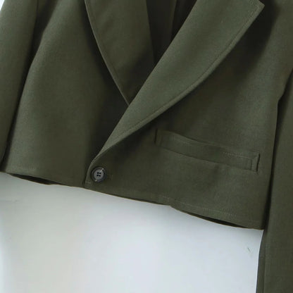 Pile Collar Lapel Blazer Skirt Two-piece Set Green