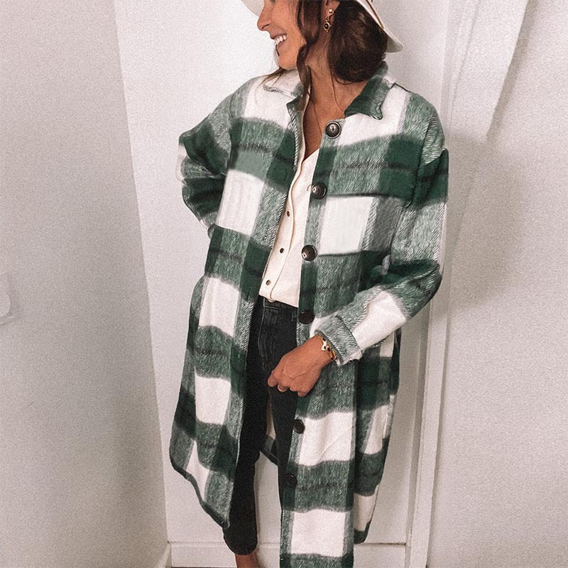Contrast Single-breasted Plaid Coat Outerwear