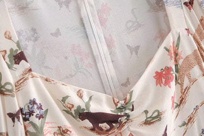 Square Collar Animal Pattern Floral Mini Dress