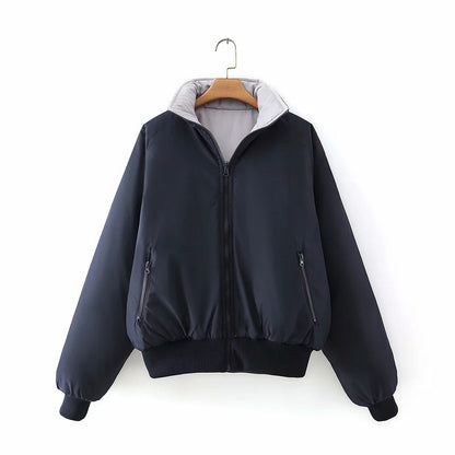 Reversible Stand Collar Cotton Outerwear