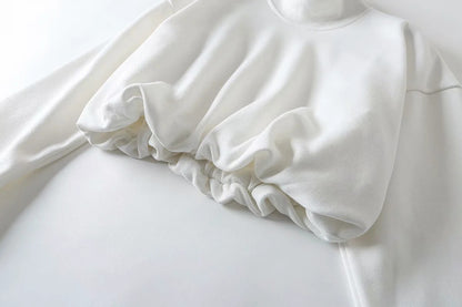 Half High Collar Elastic Waist Shirred Frill Sweatshirts