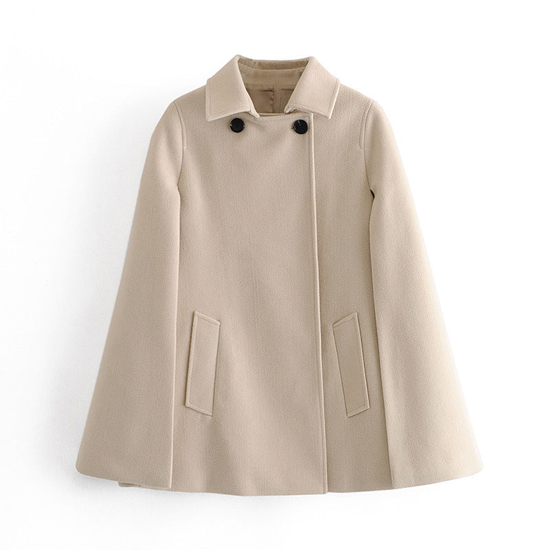Pile Collar Elegant Button Shawl Cape Outerwear