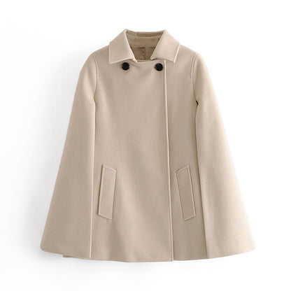 Pile Collar Elegant Button Shawl Cape Outerwear