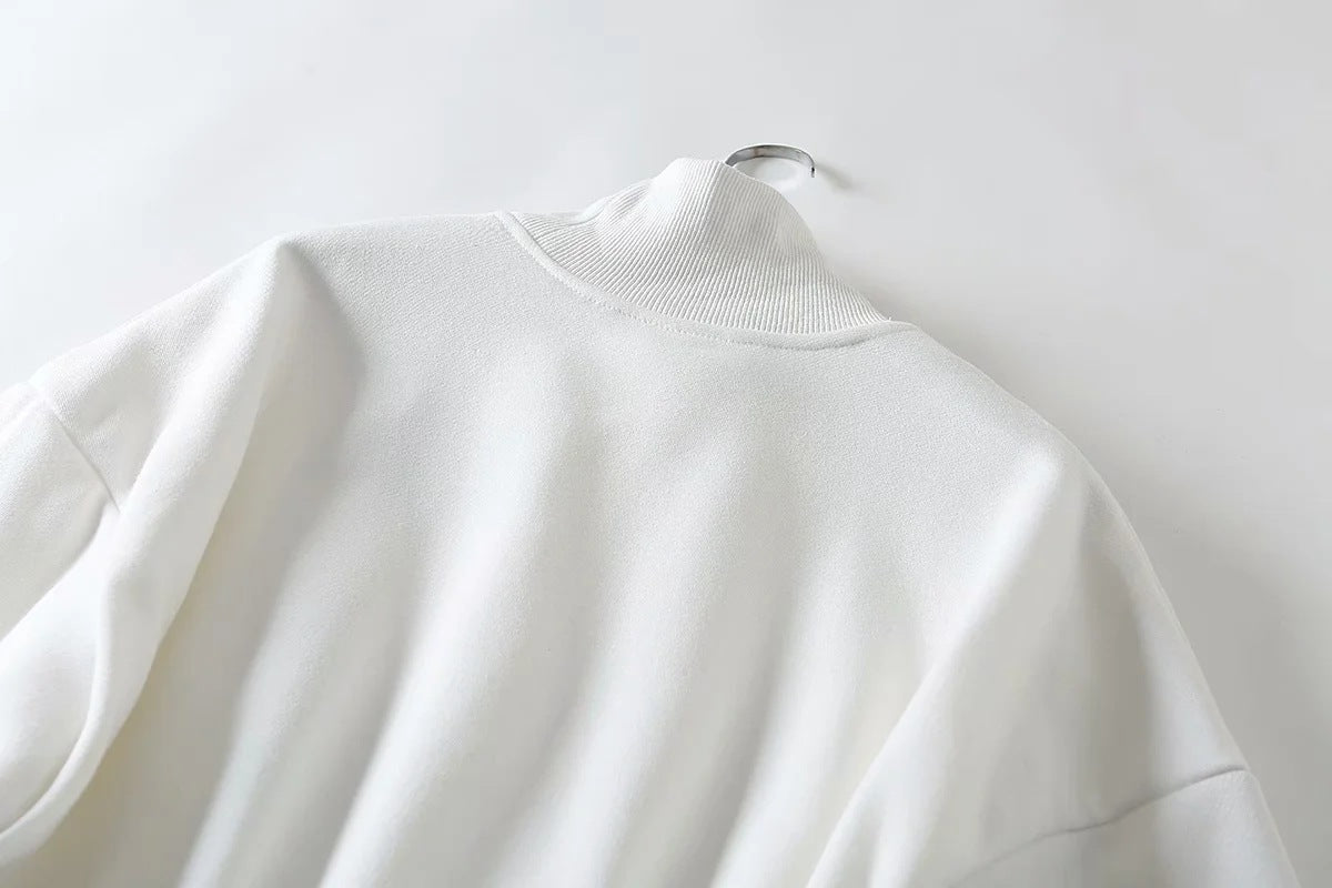 Half High Collar Elastic Waist Shirred Frill Sweatshirts
