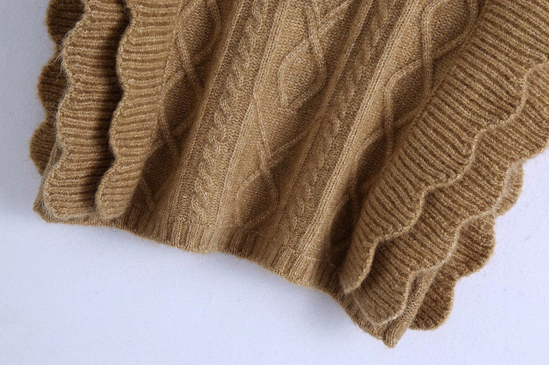 Ruffles Stripe Oversize V-neck Knit Sweater Vest