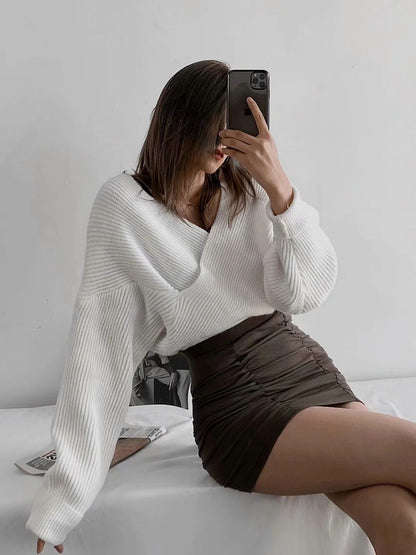Vintage V-neck Batwing Sleeve Cross Design Knit Sweaters