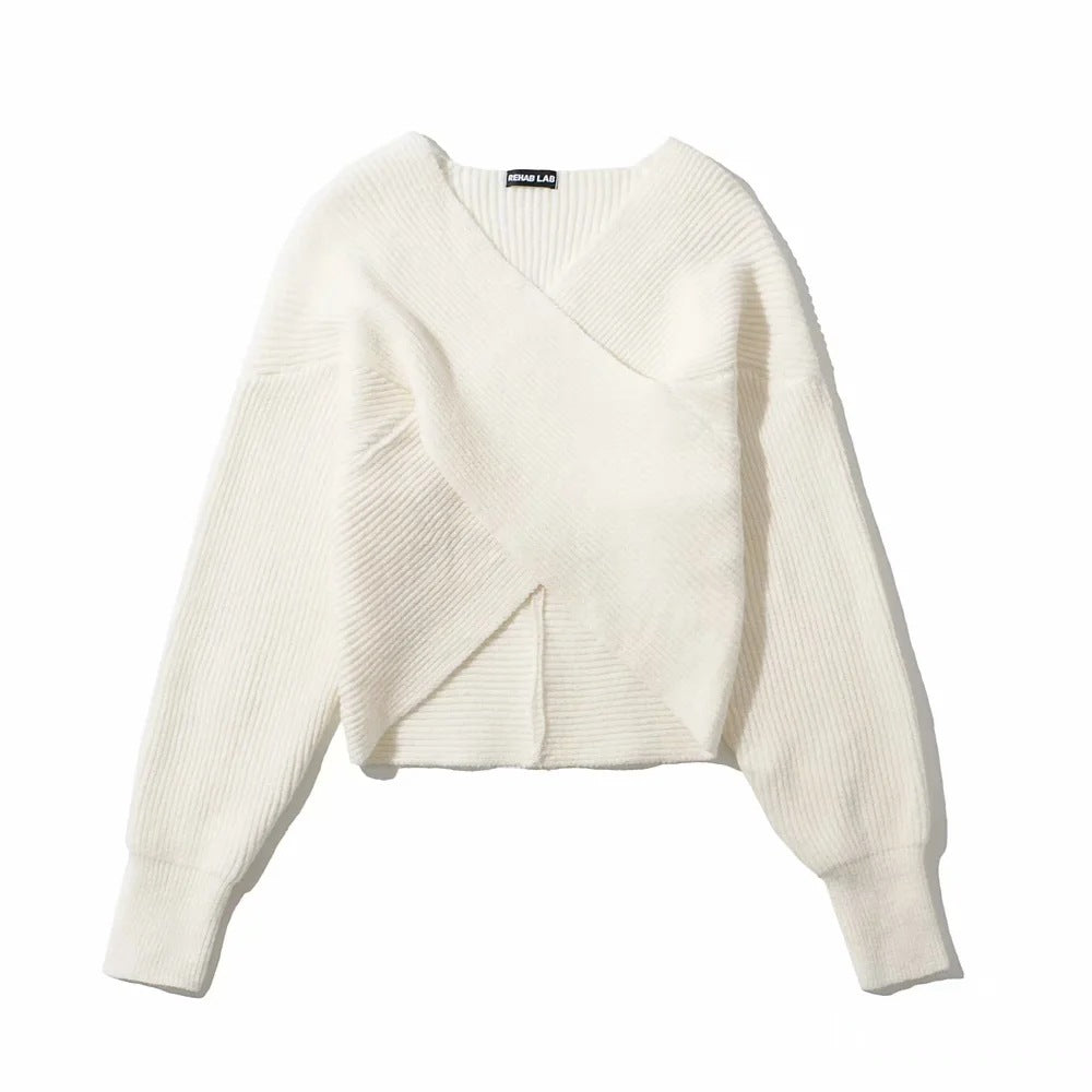Vintage V-neck Batwing Sleeve Cross Design Knit Sweaters