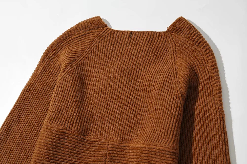 Vintage V-neck Batwing Sleeve Cross Design Knit Sweaters