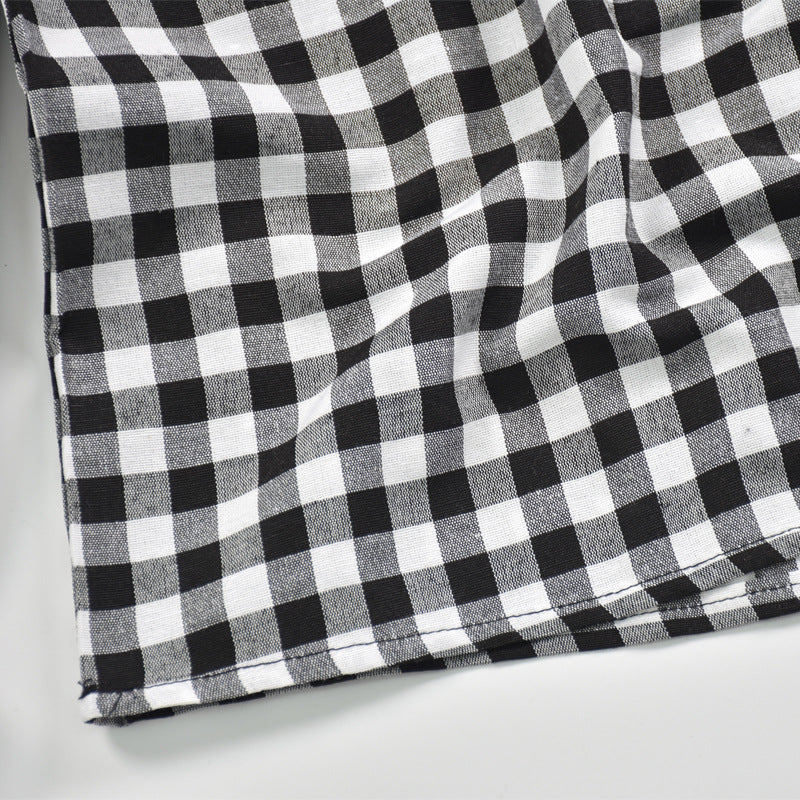 V-neck Ruffled Collar Plaid Blouse Shirts