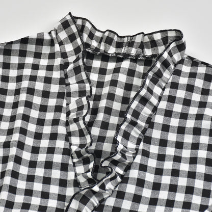 V-neck Ruffled Collar Plaid Blouse Shirts