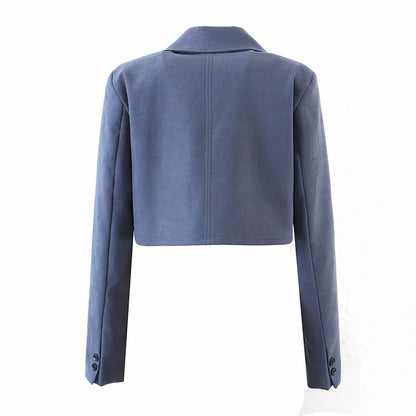 Pile Collar Lapel Blazer Skirt Two-piece Set Green