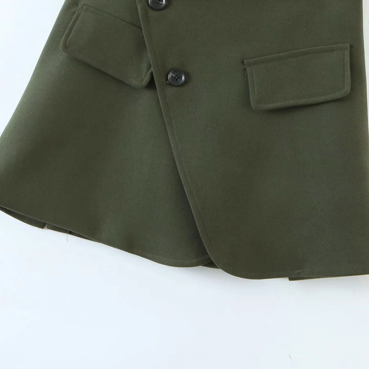 Pile Collar Lapel Blazer Skirt Two-piece Set Green