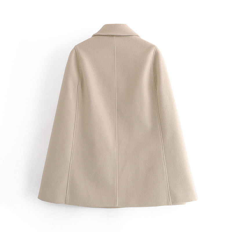 Pile Collar Elegant Button Shawl Cape Outerwear