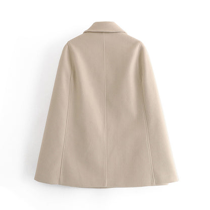 Pile Collar Elegant Button Shawl Cape Outerwear