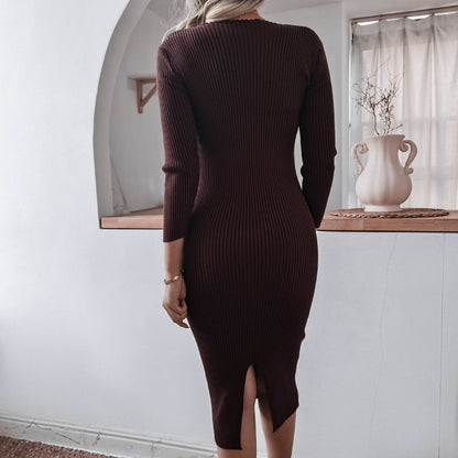 Round Neck Knit Bodycon Sweaters Midi Dresses