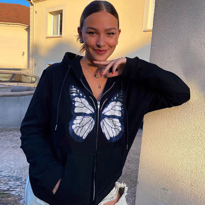 Round Neck Butterfly Beads Shirts Blouses Hoodies Sweatshirts