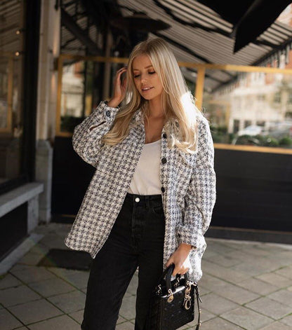 Woolen Single-breasted Lapel Contrast Coat Outerwear