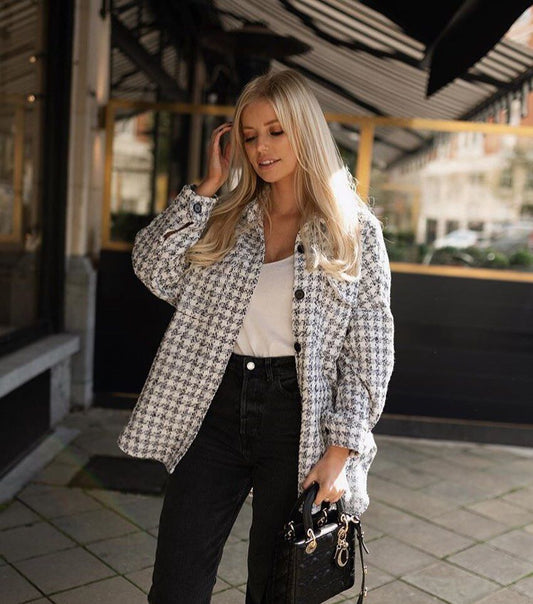 Woolen Single-breasted Lapel Contrast Coat Outerwear