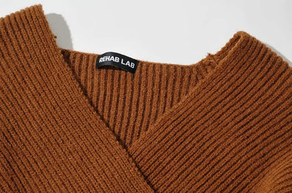 Vintage V-neck Batwing Sleeve Cross Design Knit Sweaters