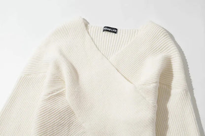 Vintage V-neck Batwing Sleeve Cross Design Knit Sweaters
