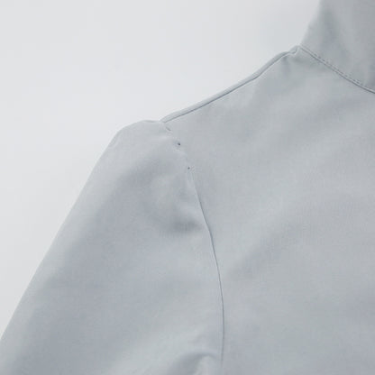 Single-breasted Round Neck Puff Sleeve Mandarin Collar Shirts