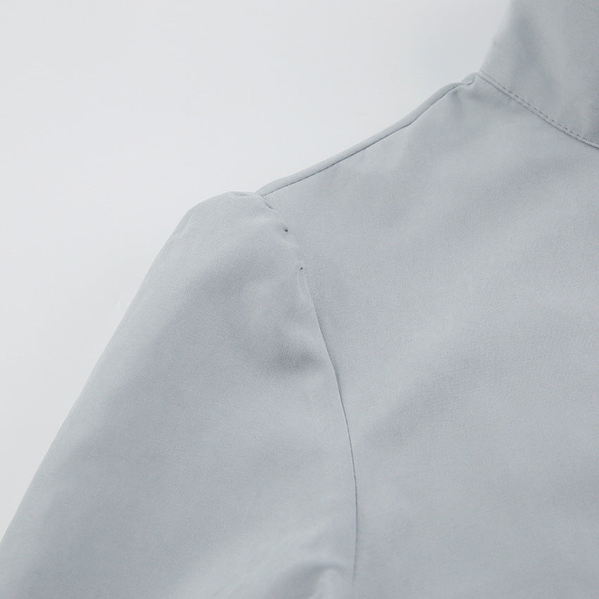 Single-breasted Round Neck Puff Sleeve Mandarin Collar Shirts