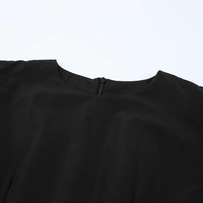 Party Zipper Lantern Sleeve Round Neck Bodycon Mini Dresses