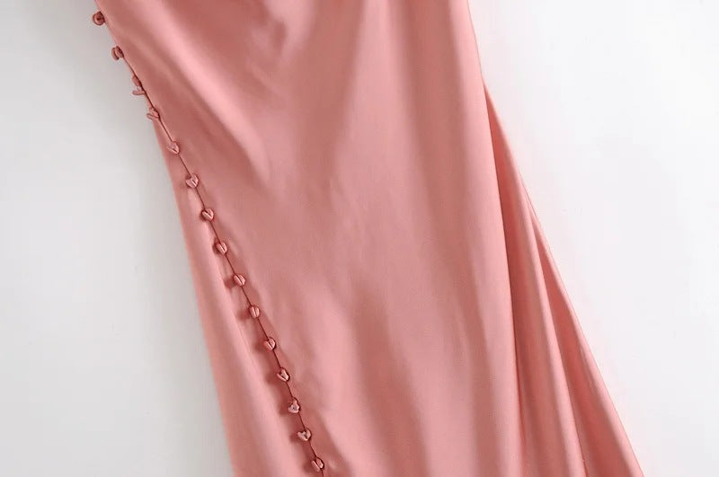 Sling Backless Silk Satin Slit Leg Midi Dresses Blue