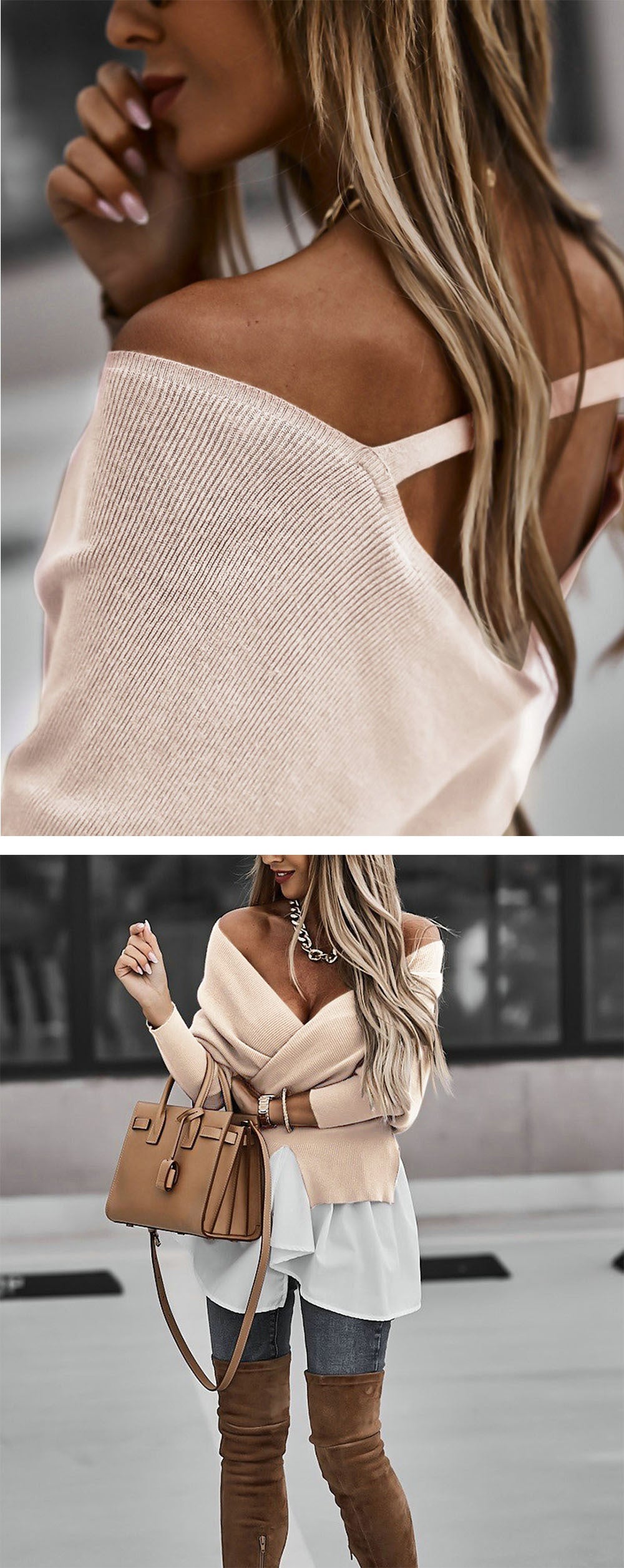 Off Shoulder V-neck Backless Lantern Sleeve Irregular Hem Shirts Blouses
