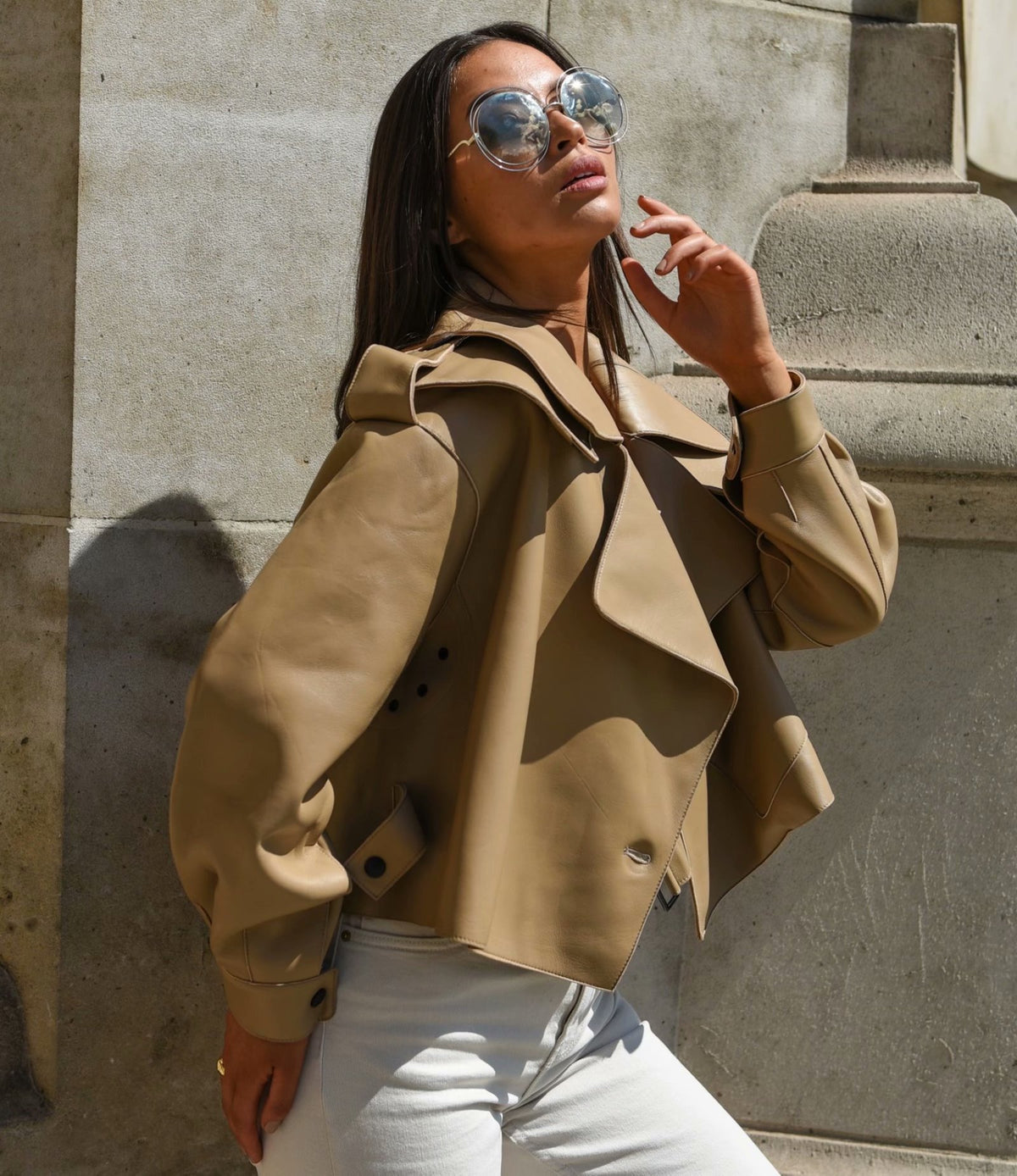 Pile Collar Pocket Crop Leather Tops Jacket Outerwear