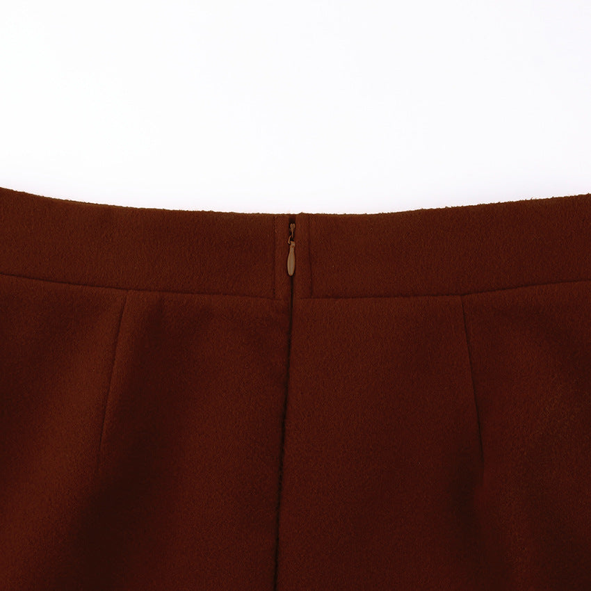 Woolen Lace-up Blazers Outerwear Skirt Midi Dresses Two-piece Set