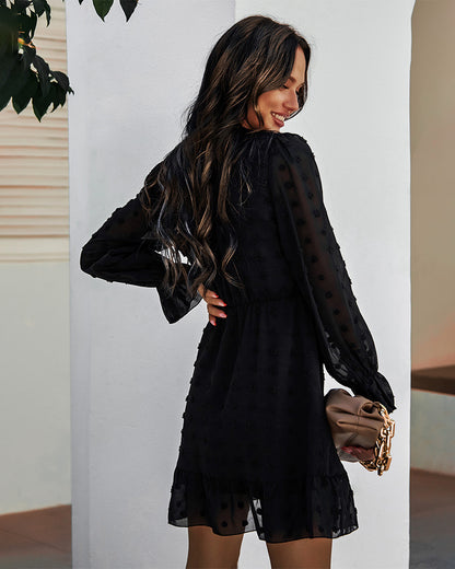 Lace-up V-neck Ruffled Flared Sleeve Mini Dresses