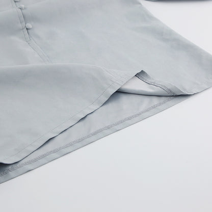 Single-breasted Round Neck Puff Sleeve Mandarin Collar Shirts
