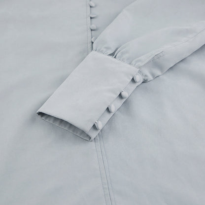 Single-breasted Round Neck Puff Sleeve Mandarin Collar Shirts