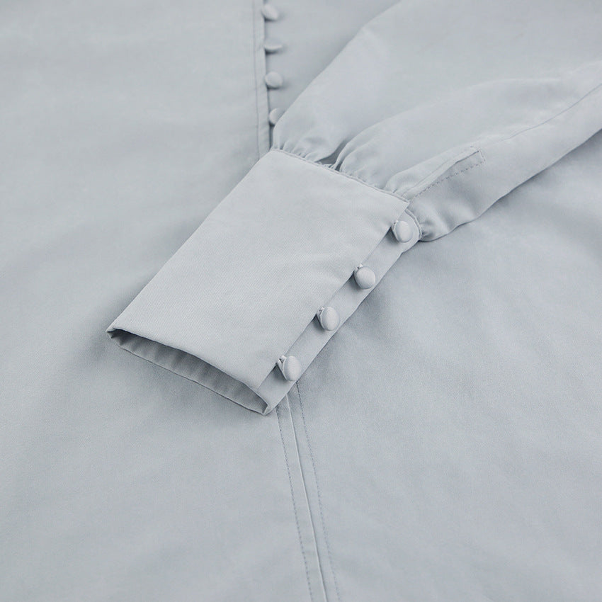 Single-breasted Round Neck Puff Sleeve Mandarin Collar Shirts