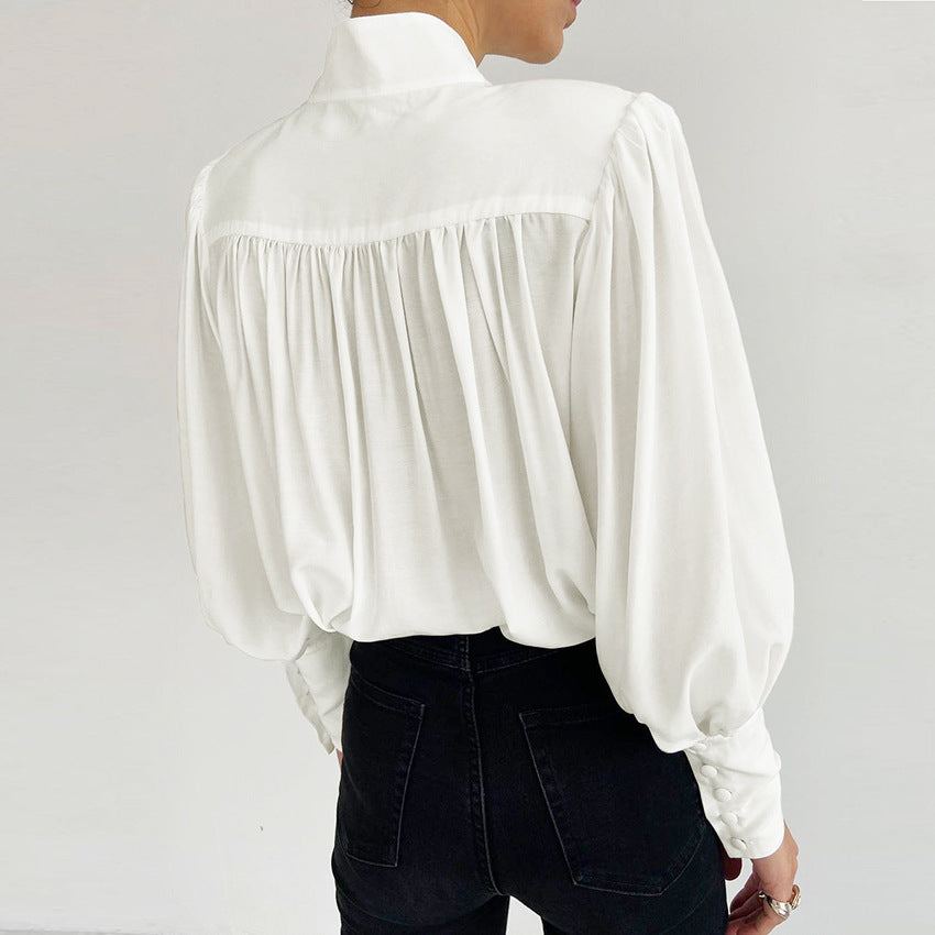 Vintage Lantern Sleeve Single-breasted Stand-up Collar Shirts