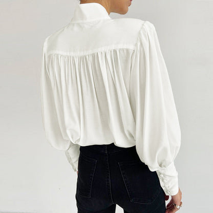 Vintage Lantern Sleeve Single-breasted Stand-up Collar Shirts