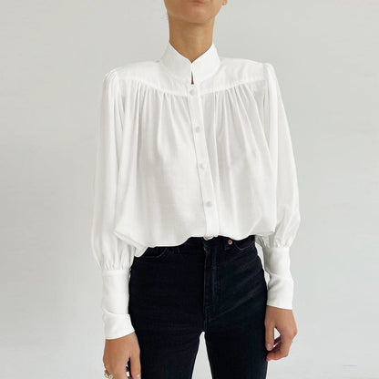 Vintage Lantern Sleeve Single-breasted Stand-up Collar Shirts