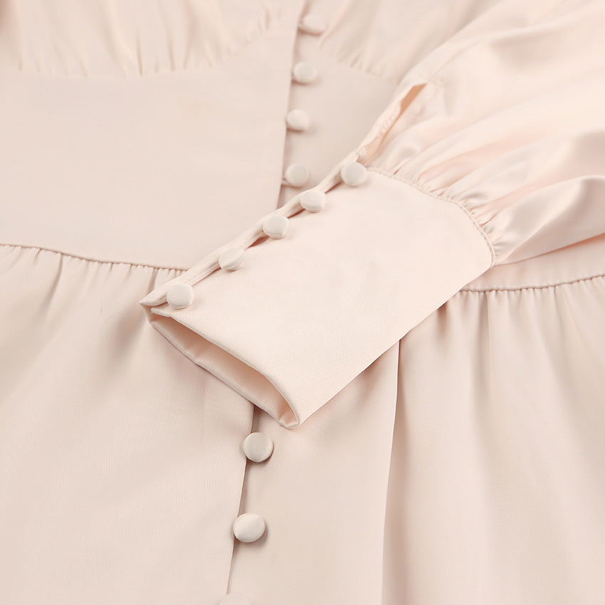 Lantern Bubble Sleeve Satin Midi Dresses