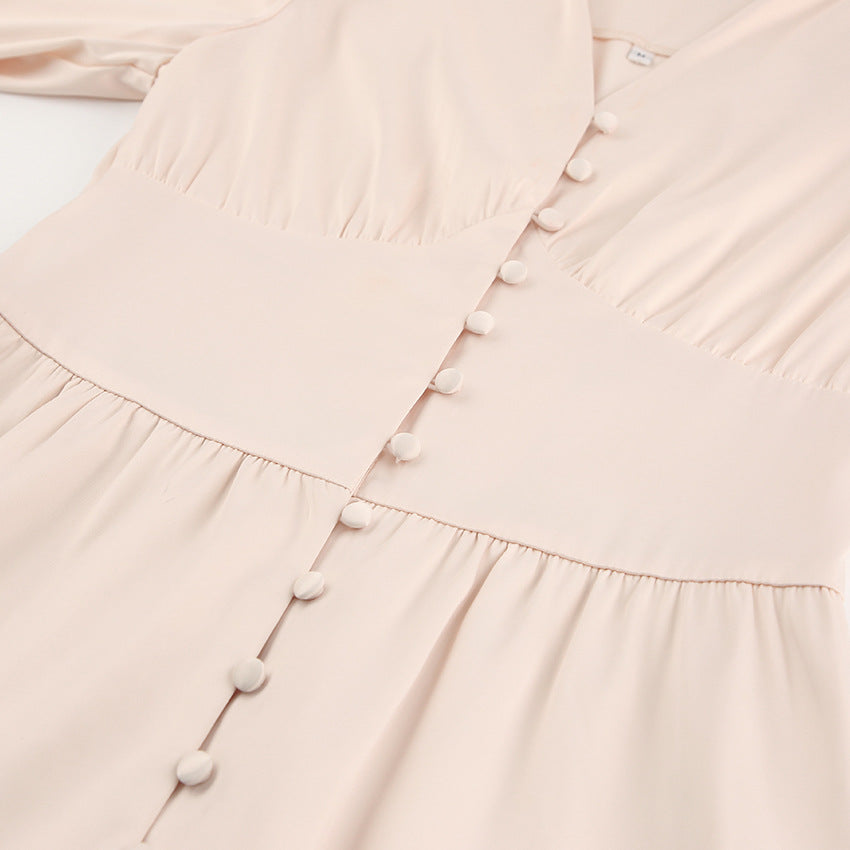 Lantern Bubble Sleeve Satin Midi Dresses