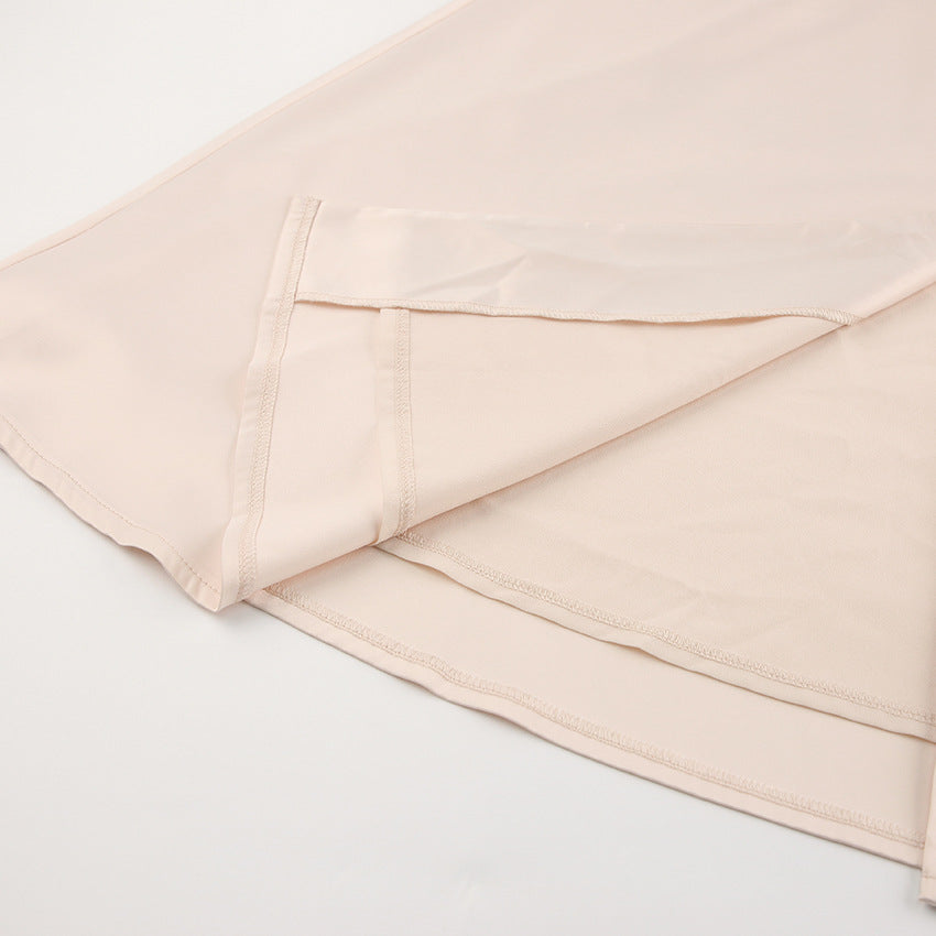 Lantern Bubble Sleeve Satin Midi Dresses Brown