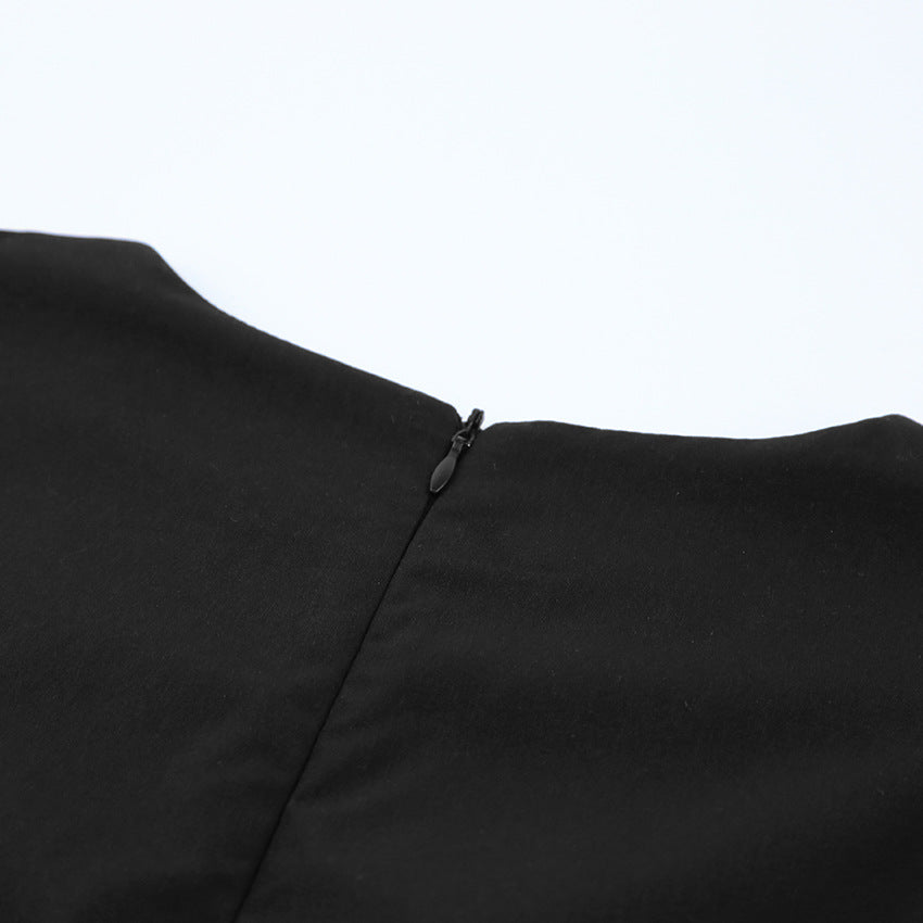Party Zipper Lantern Sleeve Round Neck Bodycon Mini Dresses