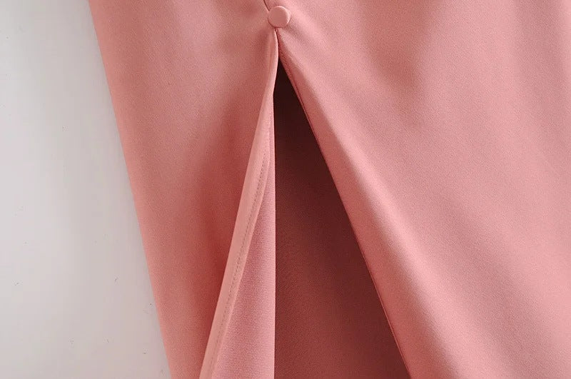 Sling Backless Silk Satin Slit Leg Midi Dresses Blue