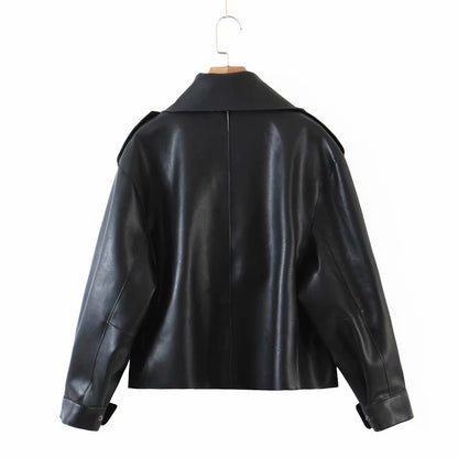 Pile Collar Pocket Crop Leather Tops Jacket Outerwear