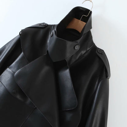 Pile Collar Pocket Crop Leather Tops Jacket Outerwear