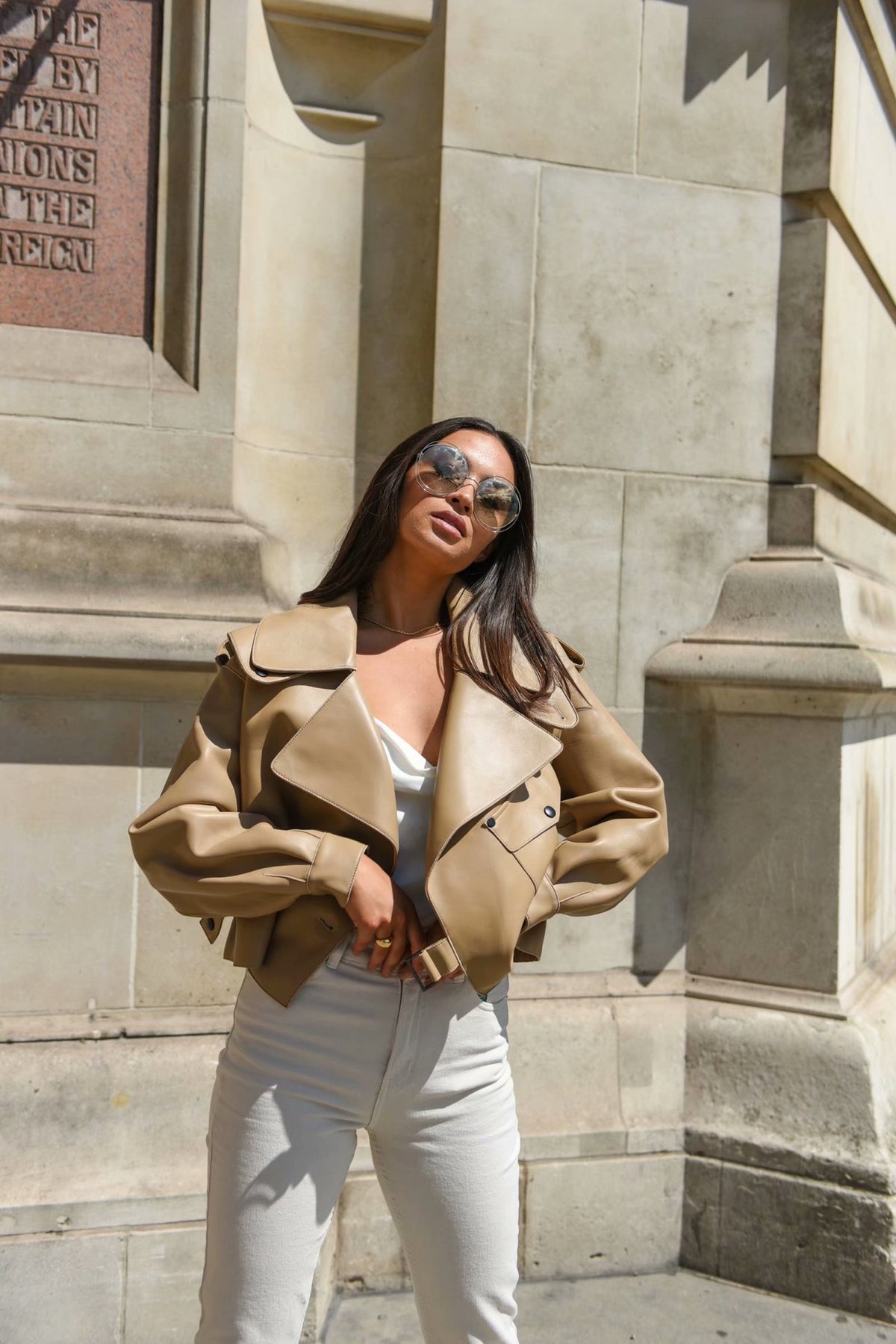 Pile Collar Pocket Crop Leather Tops Jacket Outerwear
