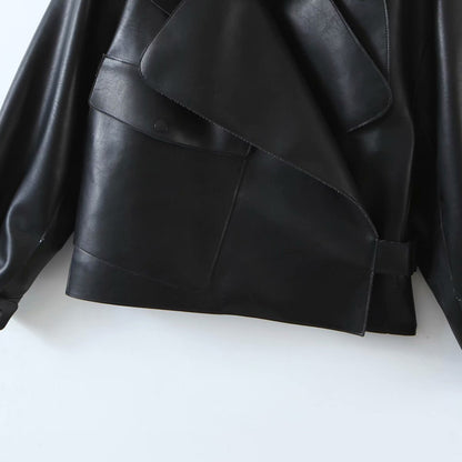 Pile Collar Pocket Crop Leather Tops Jacket Outerwear