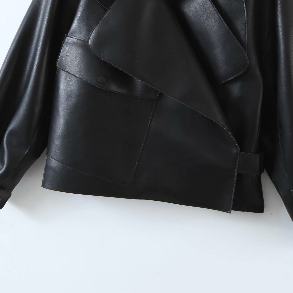 Pile Collar Pocket Crop Leather Tops Jacket Outerwear - White