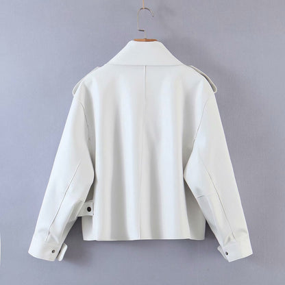Pile Collar Pocket Crop Leather Tops Jacket Outerwear